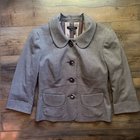 Nic + Zoe Micro Check Structured Jacket | Size 6 | Brown & Cream - Picture 2 of 13